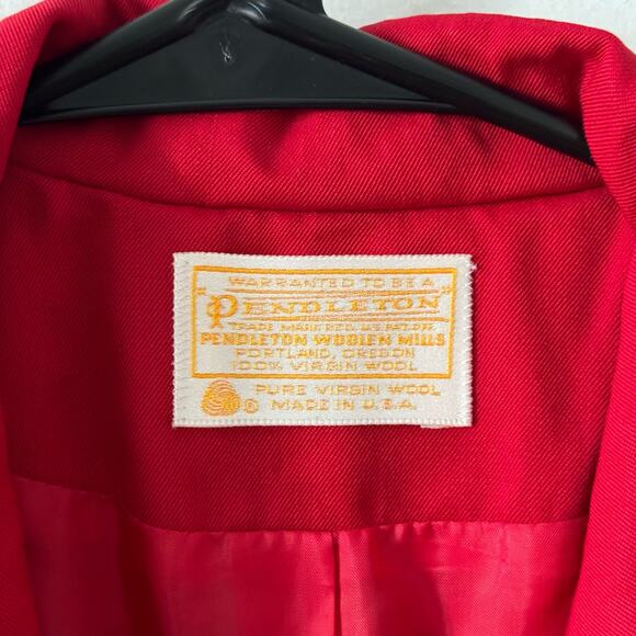 Vintage 70s Pendleton Women Sz 12 Wool Blazer Red Crest Single Button Sport Coat - Picture 2 of 11